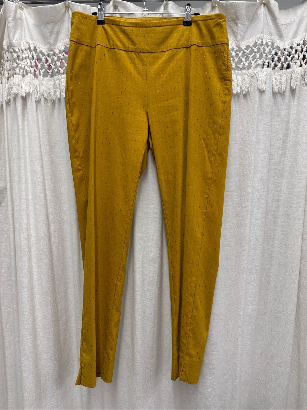 Zac & Rachel Mustard Yellow Textured Pull On Stretch Ankle Pants 12